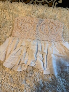Free People Cream and Blush Lace Strapless Ruffle Top